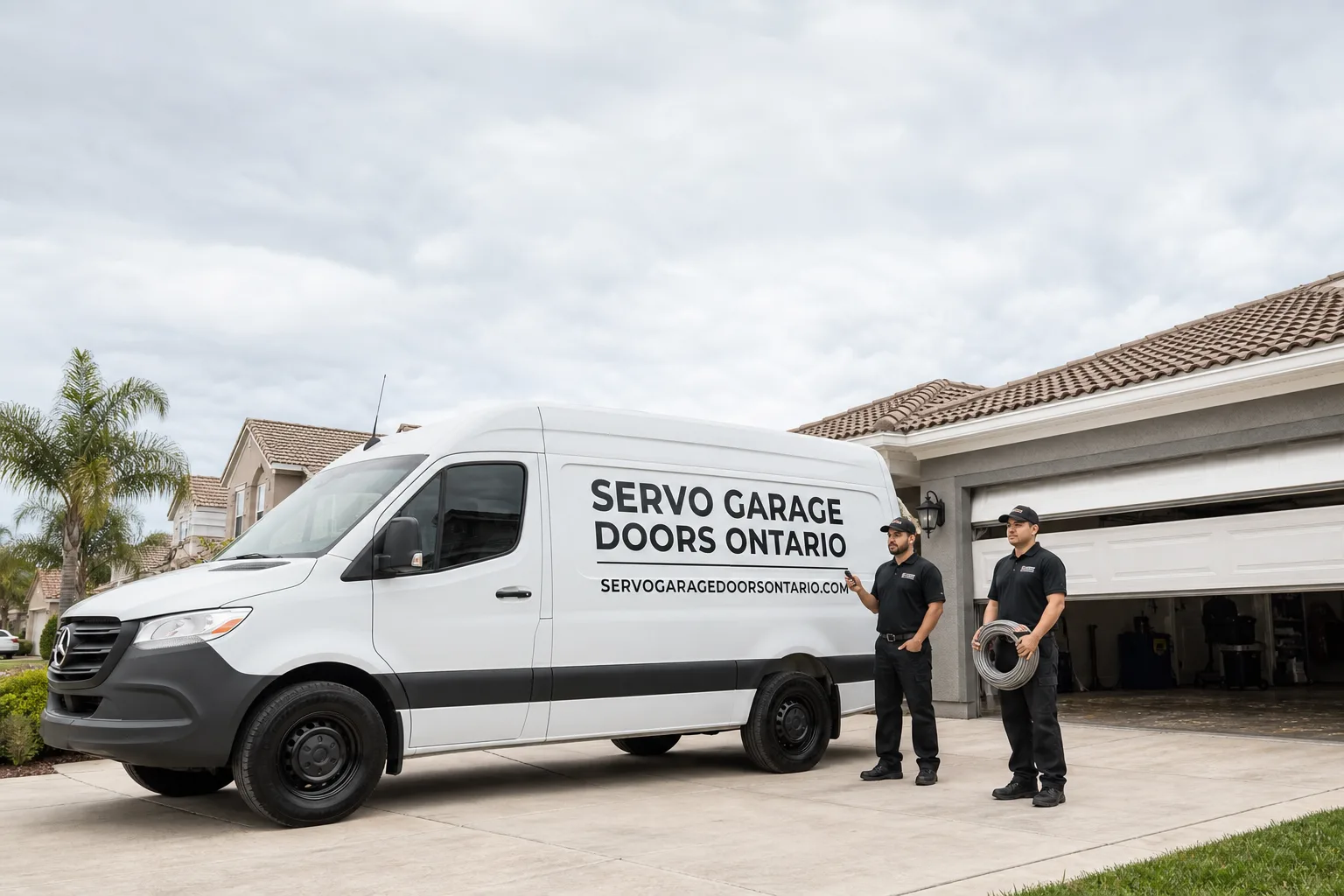 Servo Garage Doors Ontario garage door service vehicle and crew in Ontario, CA